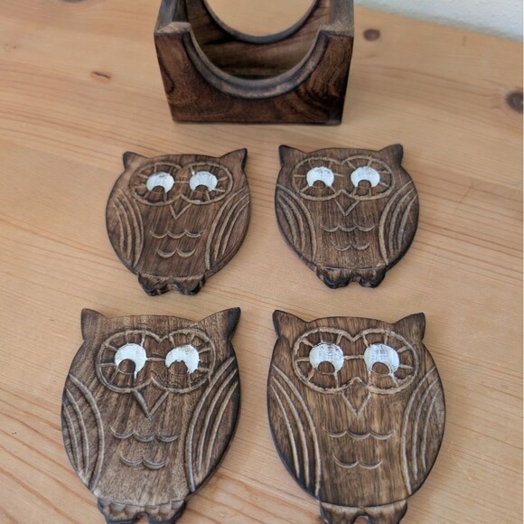 All'Asta Owl Coaster Set - Wood - Picture 3 of 4